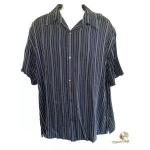 Axcess Casual Button Up Shirt Mens  XXL Blue Gray White Stripes Short Sleeve